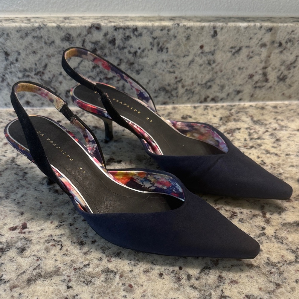 Zara Navy Slingback Heels